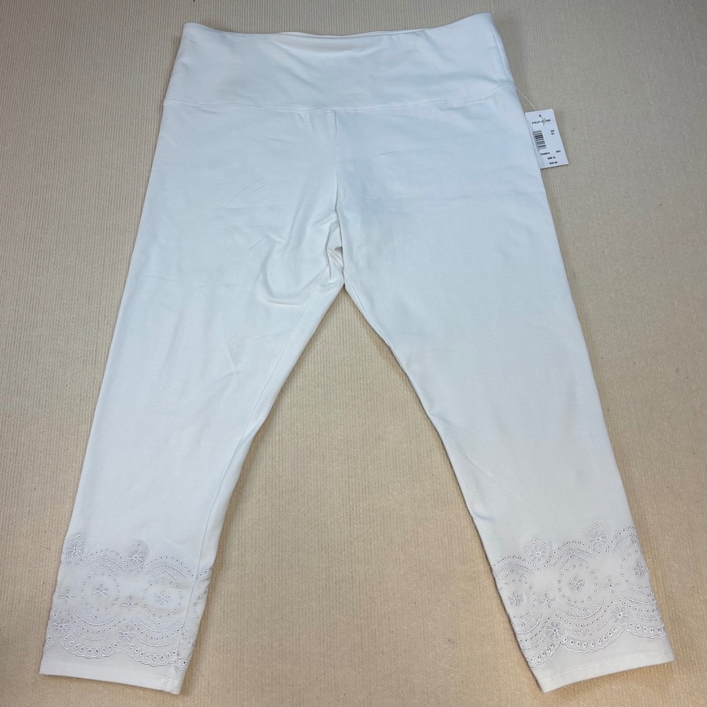 Caffe Marrakesh White Eyelet Leggings Ultra Tummy Control Cropped XL NWT
